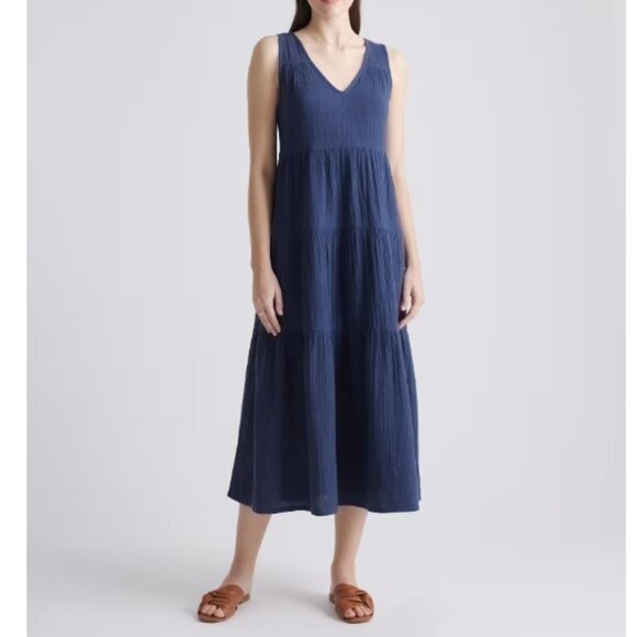 NWT Quince 100% Organic Cotton Gauze Tiered Maxi Dress XS